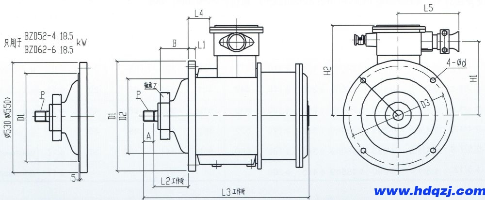 BZD系列防爆電動葫蘆主起升一機雙速電動機圖片與外形尺寸圖 BZD系列防爆電動葫蘆主起升一機雙速電動機圖片與外形尺寸圖