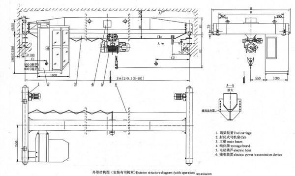 LD型電動單梁起重機圖紙及外形尺寸 LD型電動單梁起重機圖紙及外形尺寸